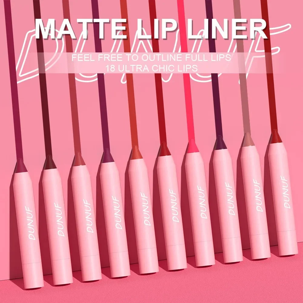 Crayon à Lèvres Nude et Marron – Set 18 Couleurs, Contour Rouge, Waterproof, Mat, Crayon de Maquillage pour Lèvres