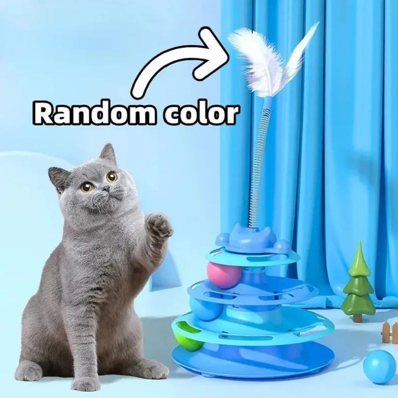 Interactive Cat Tower Track Toy with Rolling Balls & Feather Teaser