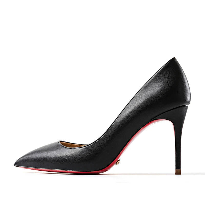 « Escarpins Femme Luxe – Talon 12 cm, Noir Mat, Semelle Rouge »