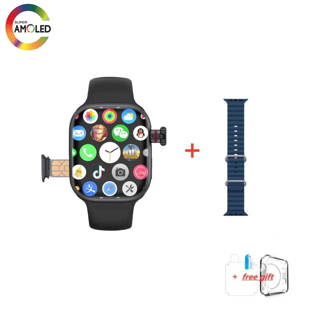 Montre CD99 X 5G smartwatch 2,29 pouces AMOLED 5G LTE montre intelligente avec 180 °   Caméra rotative GPS WiFi emplacement pour carte SIM surveillance de la santé