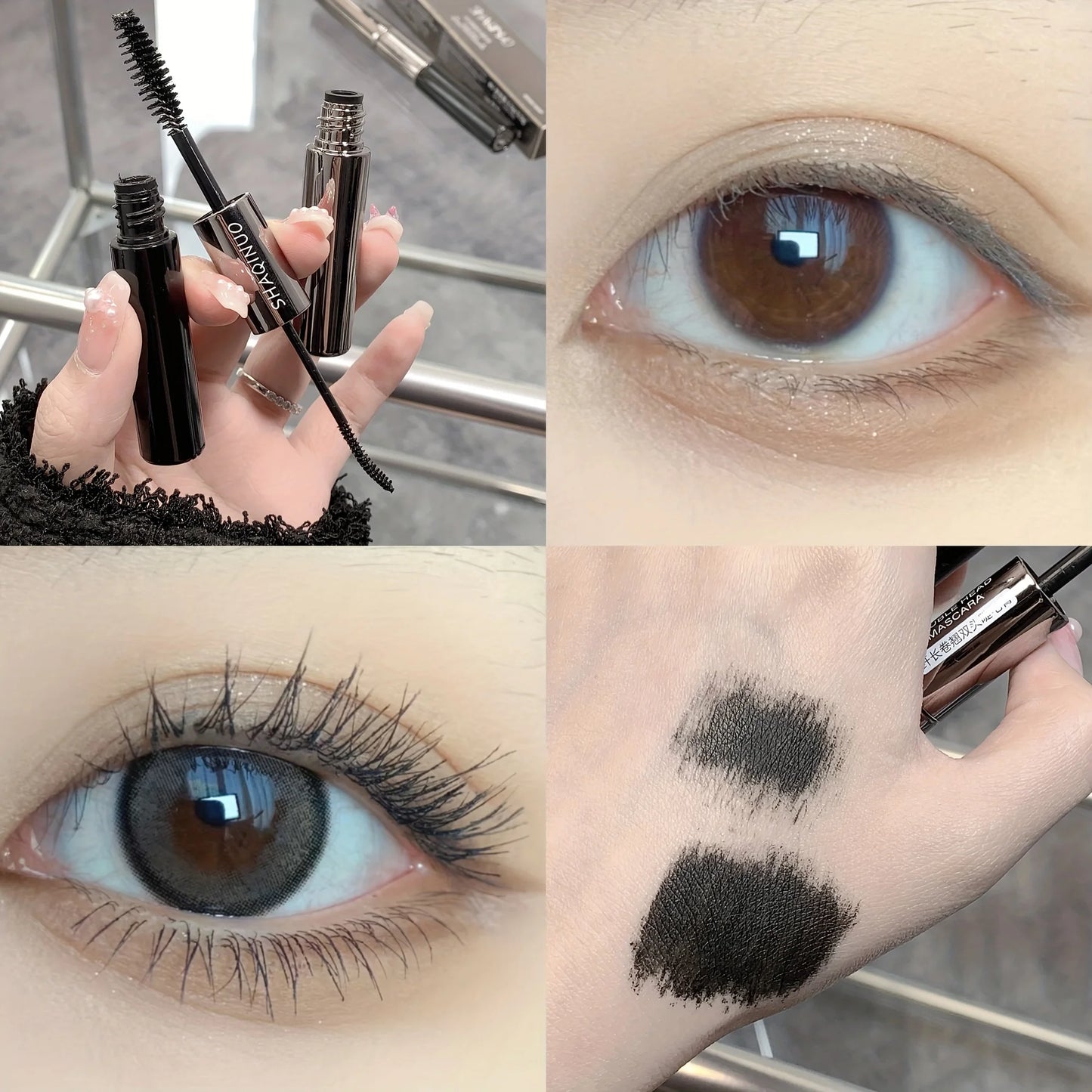 Mascara double embout allongeant et recourbant volume grands yeux waterproof anti-bavure résistant à la transpiration