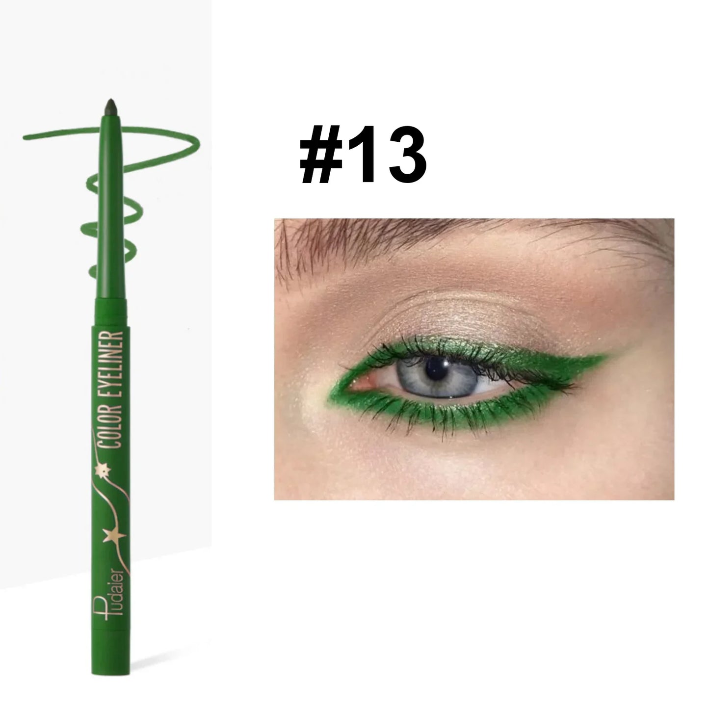 Ombre à paupières caméléon pailletée verte, crayon eyeliner brillant chromé waterproof vert, or et violet, stylo de maquillage effet ver à soie