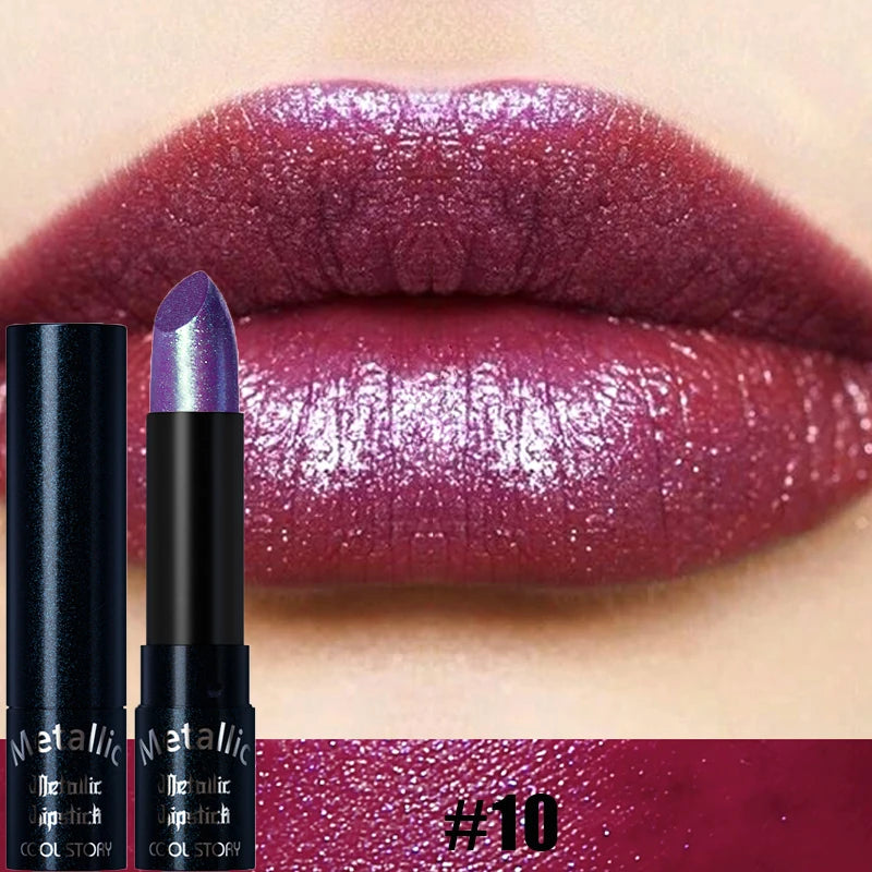 Rouge à lèvres rose diamant, paillettes métalliques, imperméable, brillant, nacré, bleu foncé, rouge, mat, brillant à lèvres, maquillage pour Halloween