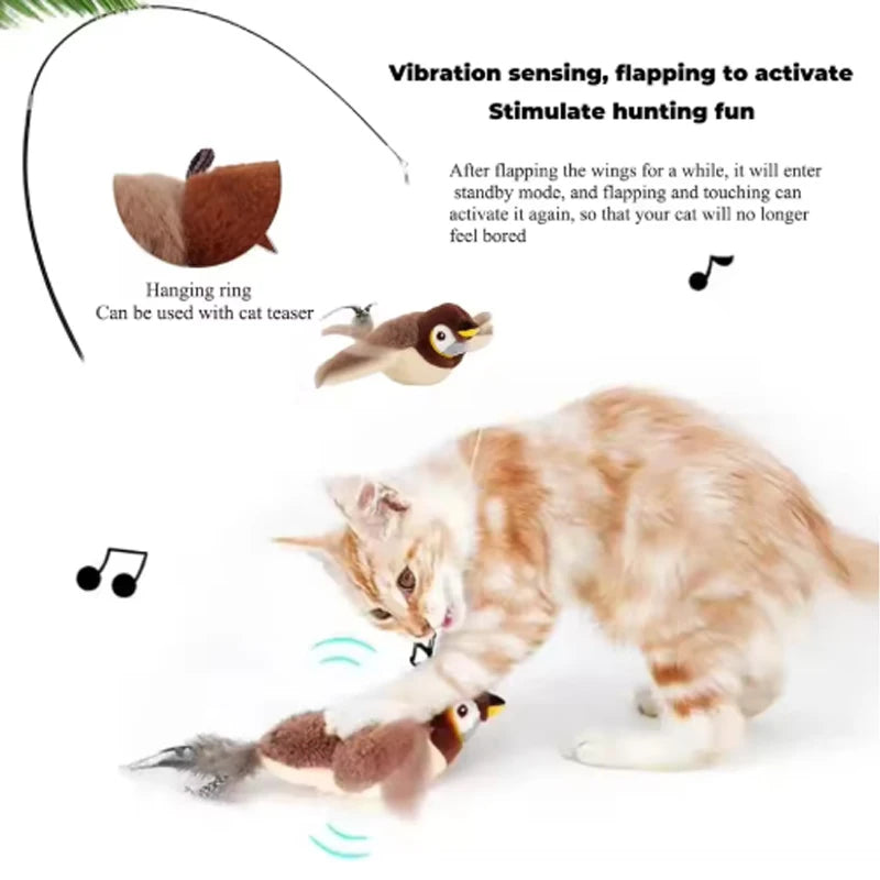 Rechargeable Interactive Flapping Bird Cat Toy with Catnip
