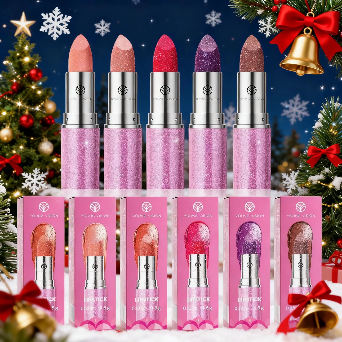 Rouge à Lèvres Changeant de Couleur – 6 Couleurs, Effet Perlé et Flash, Couleur Durable, Ombre à Paupières