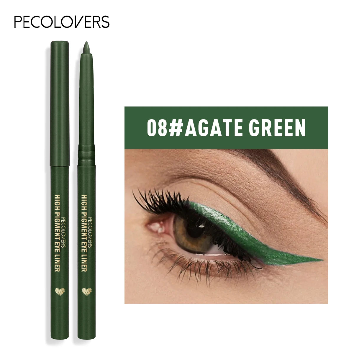 Crayon Gel Eyeliner Blanc Waterproof – Vert et Marron, Doux, Haute Pigmentation, Mat et Brillant, Longue Tenue