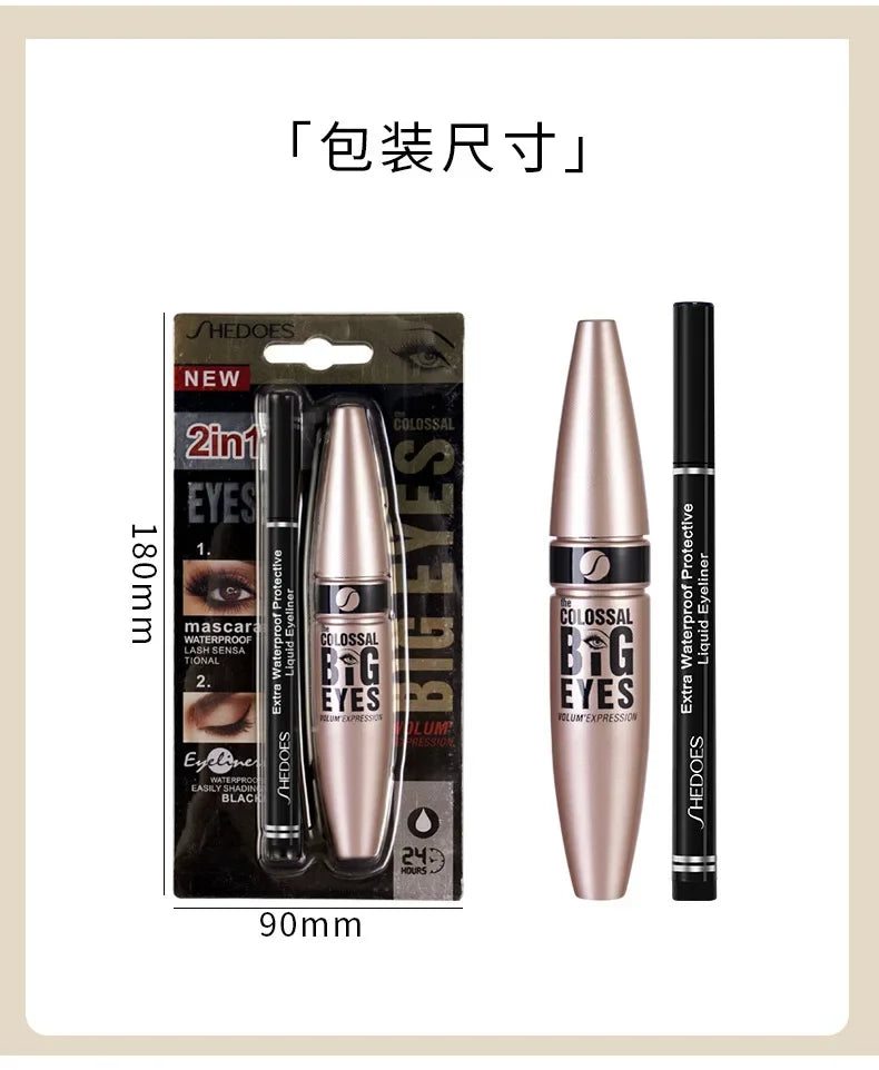 Mascara liquide waterproof longue tenue anti-bavure avec eyeliner