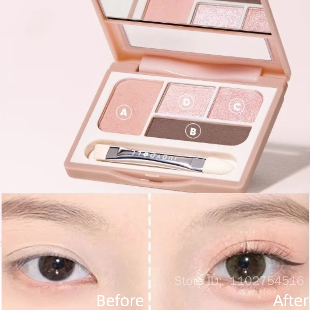 Palette 4 couleurs, fards à paupières, blush, eyeliner, highlighter et contouring, texture soyeuse, illumine le visage