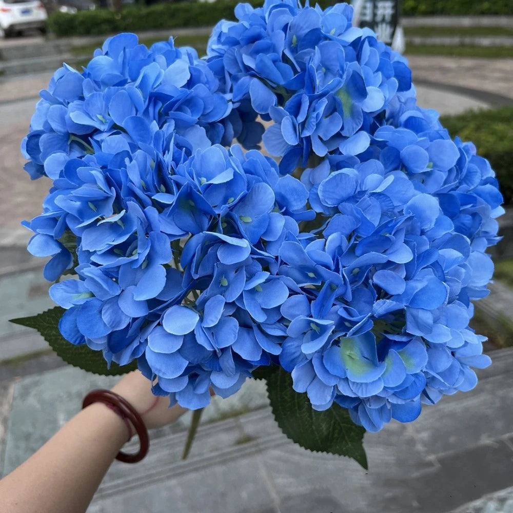 5-Head Artificial Hydrangea Flowers – Large Silk Floral Bouquet for Décor