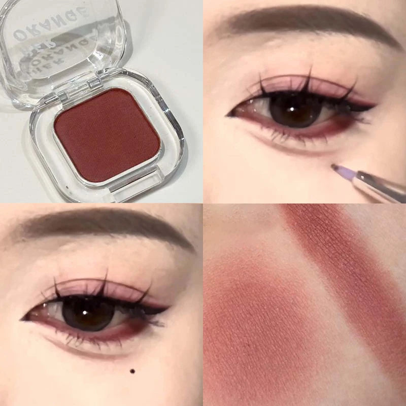 Palette fards à paupières monochrome – Mat, rouge vin et marron, smoky, nacré et pailleté, tons terre à faible saturation