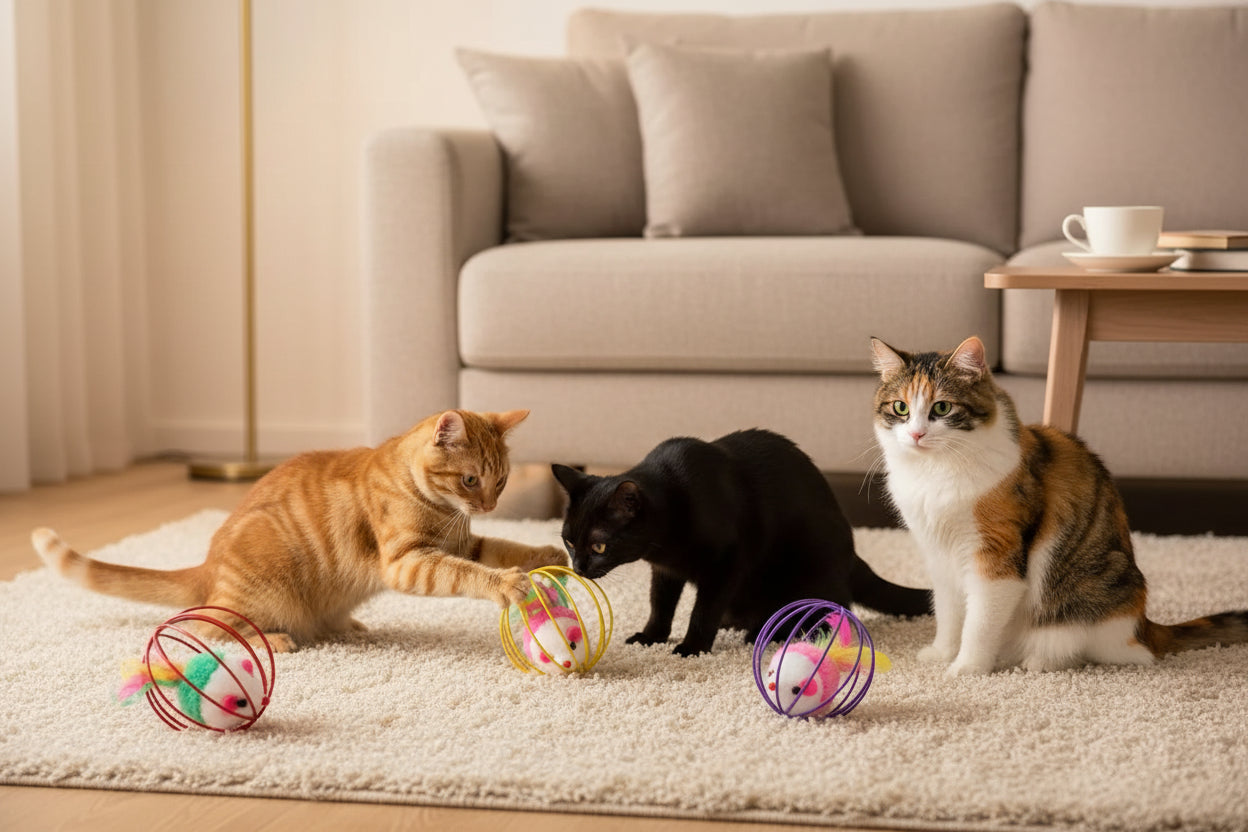 Interactive Colorful Mouse Cat Toy in Cage – Fun Chase & Play Toy for Cats