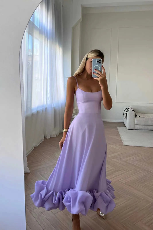 Robe Midi Florale Vintage Femme – Taille Haute, Coupe A-Line, Fleurs, Fluide, Rose/Bleu/Violet, Été 2025, Idéale Soirées et Événements