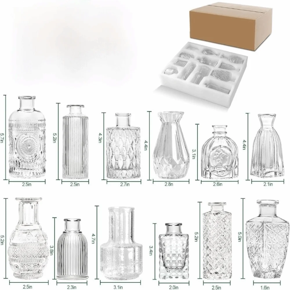 Mini Glass Vase Set – Transparent Hydroponic Flower Vases for Floral Arrangements & Home Decor