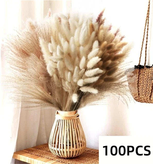 Natural Pampas Grass Bouquet – Boho Bunny Tail Dried Flower Décor