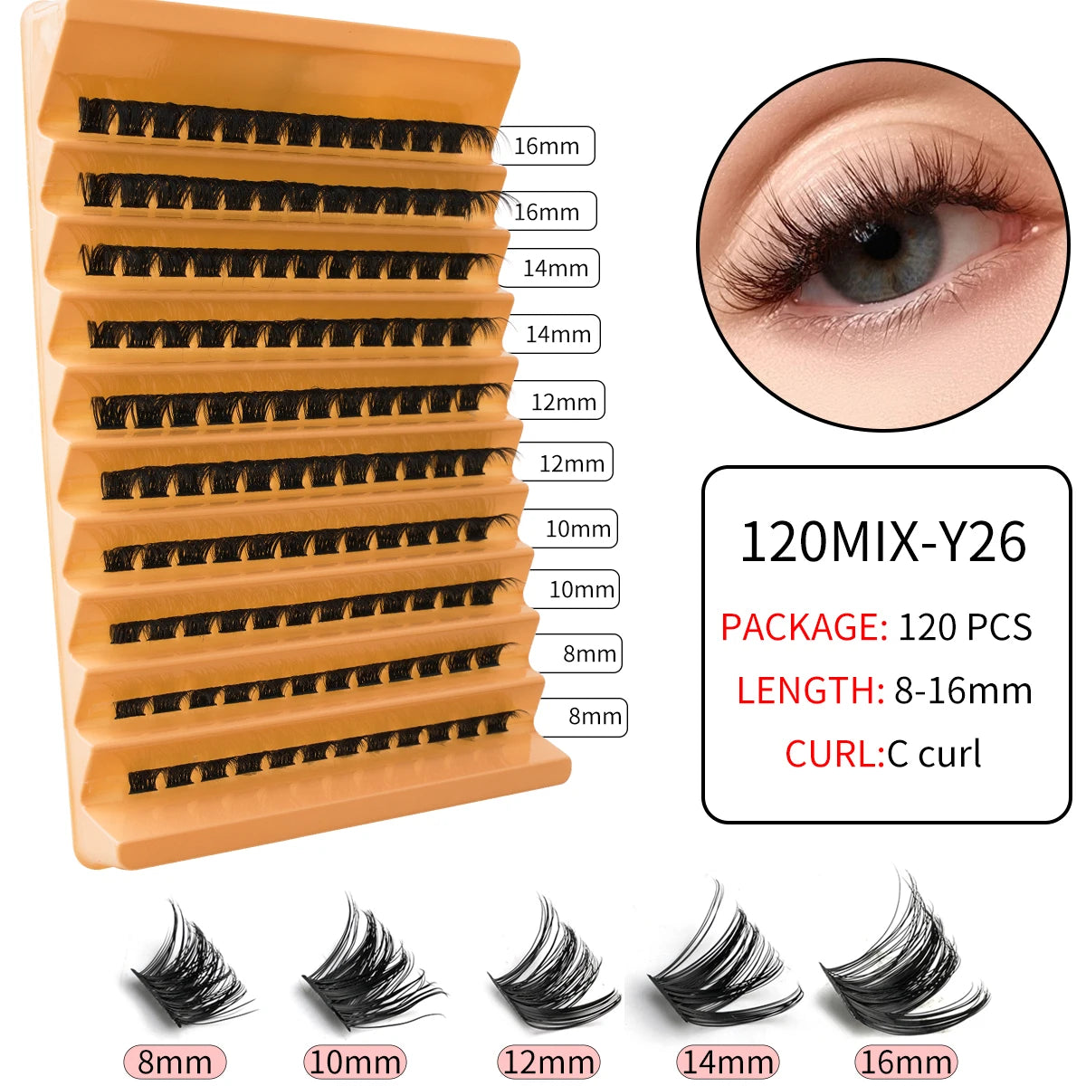 10 à 14 rangs – Extensions de cils naturels prémontés, éventails volumineux, cils individuels en vison – Cils en grappes pour maquillage