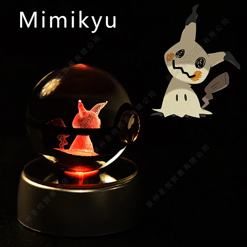 3D Pokémon Crystal Ball Night Light – Pikachu, Gengar & Mewtwo LED Glass Lamp