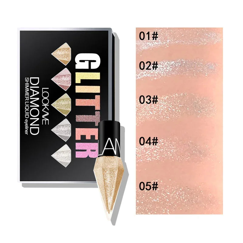 Set 5 pcs Eyeliner Brillant — maquillage professionnel pour femmes, pigments argent et or rose, eyeliner liquide pailleté