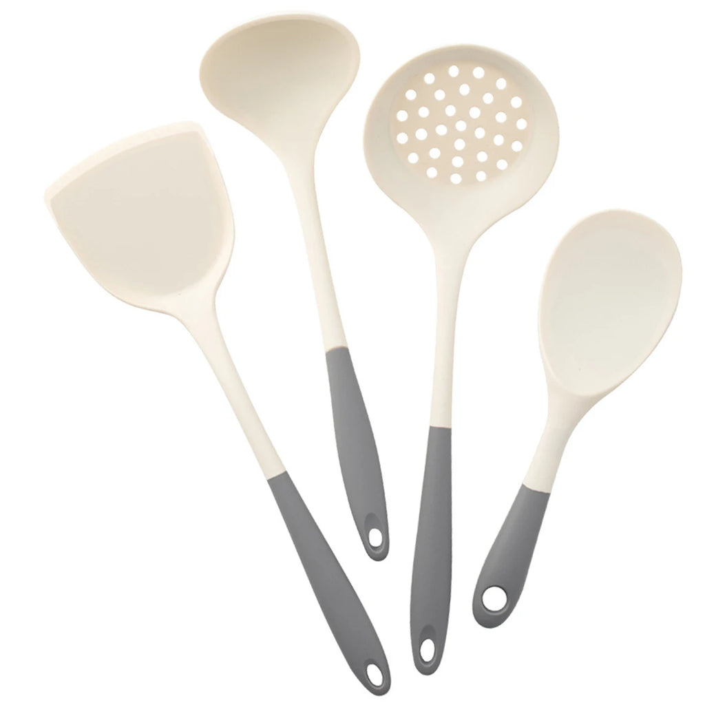 4-Piece Silicone Kitchen Utensil Set – Ladle, Slotted Spoon, Spatula & Cooking Tools for Home Kitchen