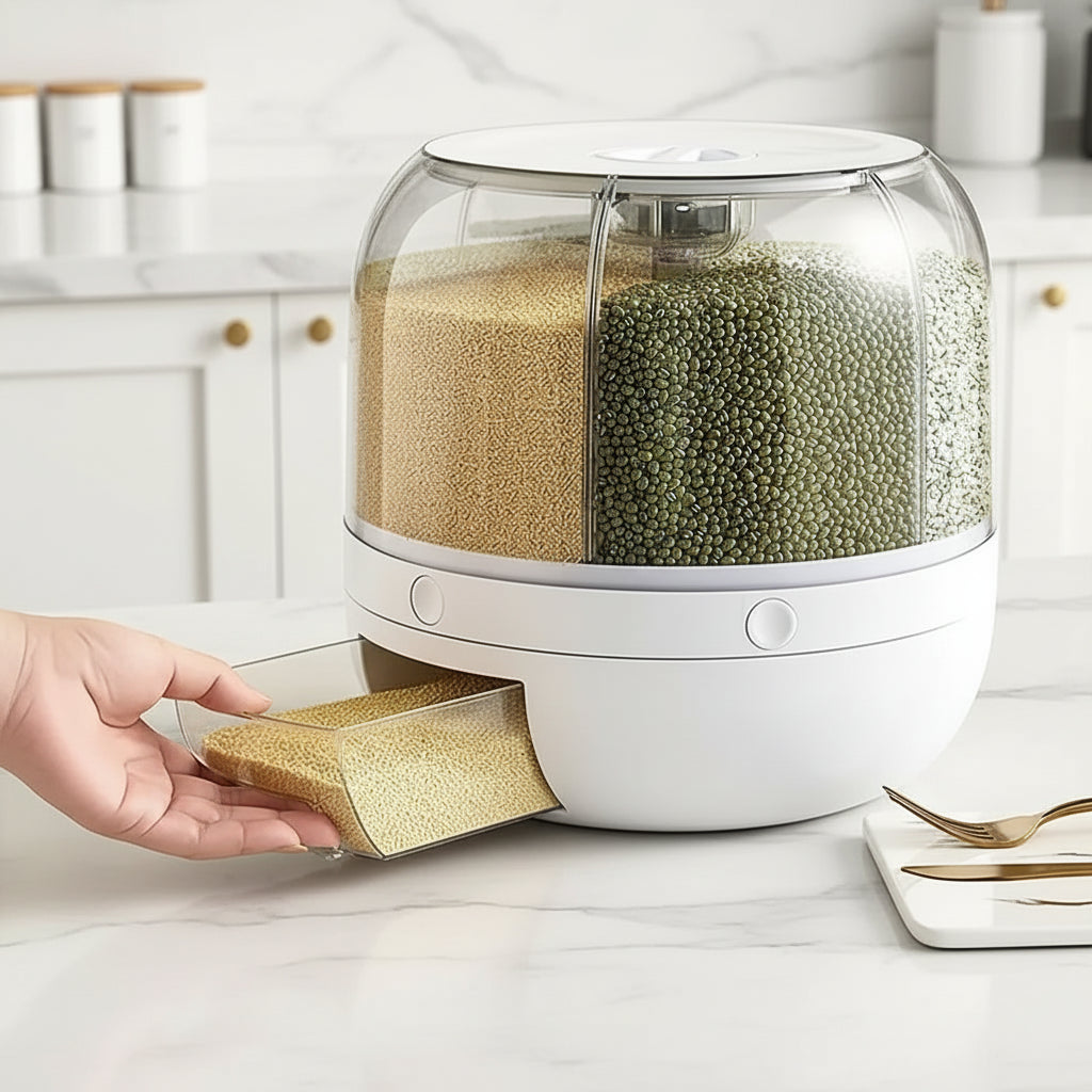 360° Rotating 6-Grid Food Dispenser – Airtight Kitchen Storage Container