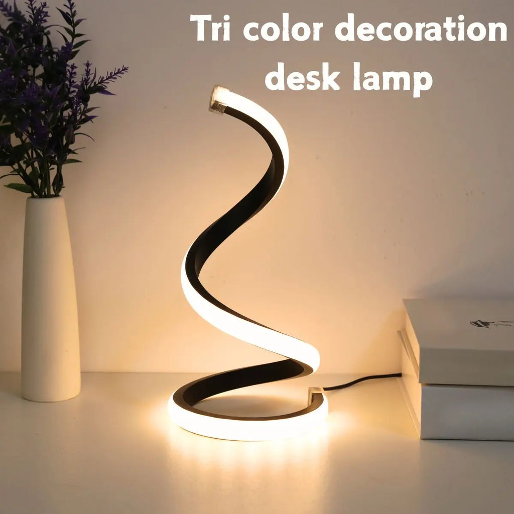 Modern Spiral LED Desk Lamp – 3 Color Dimmable USB Table Light for Bedroom & Office