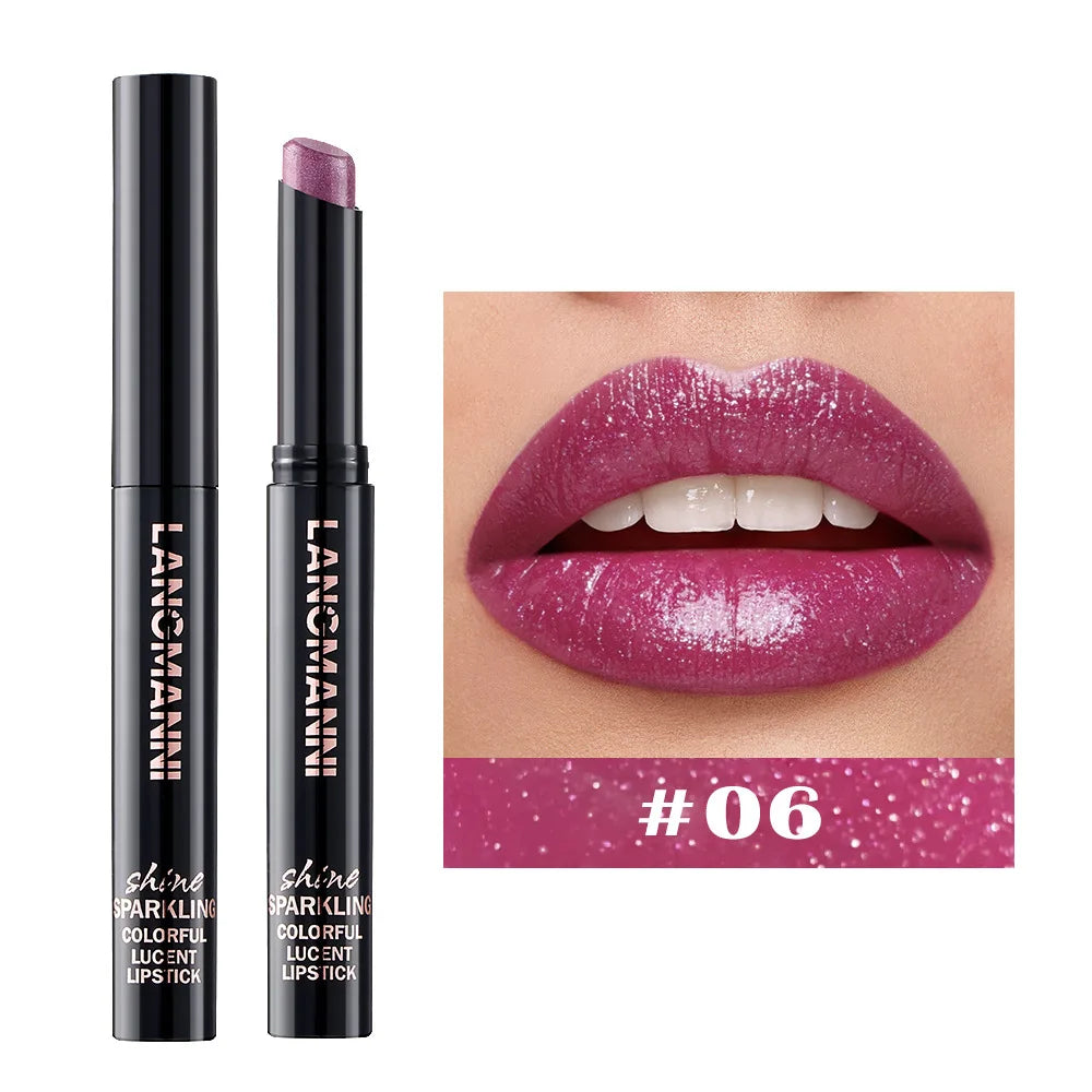 Rouge à Lèvres Nacré 10 Couleurs — Design Biseauté Pivotant | Couleur Intense & Tenue Longue Durée | Finition Brillante Hydratante, Brillance Lèvres Glossy