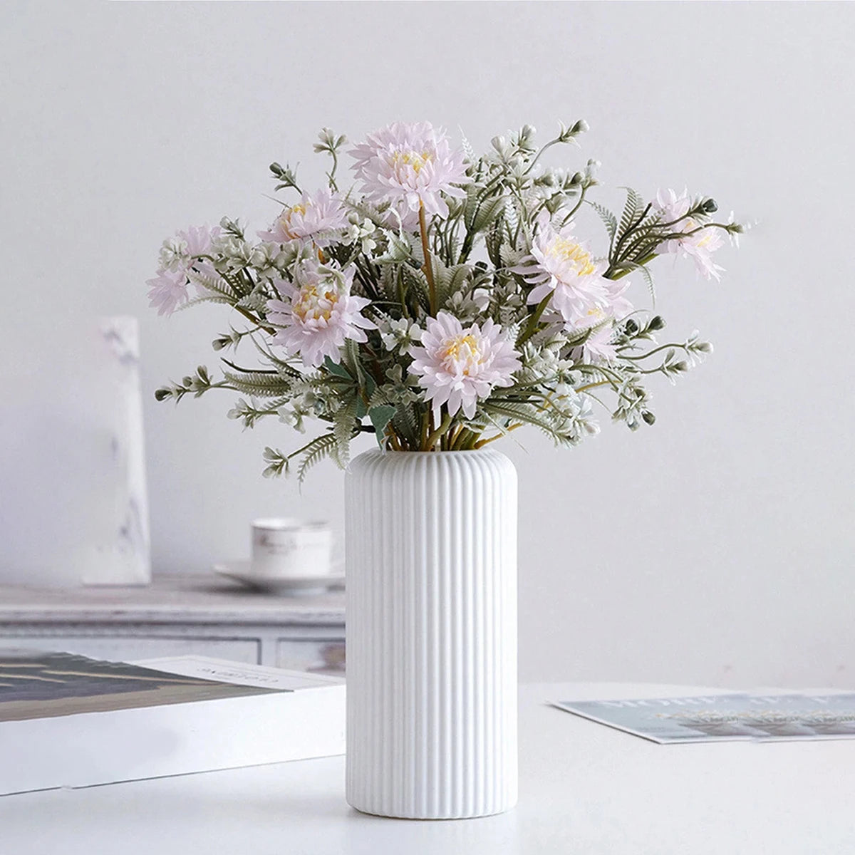 Striped Decorative Vase – Ceramic-Look Flower Vase for Modern Home Decor