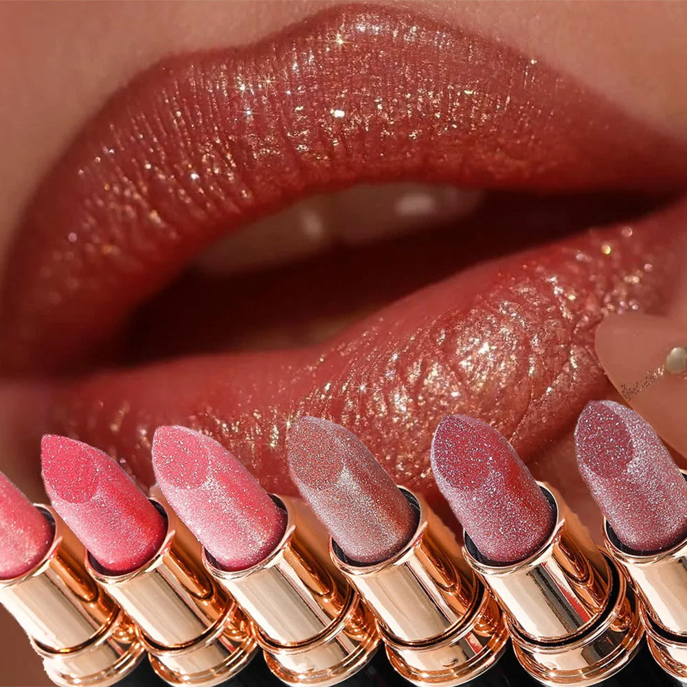 Set 6 Couleurs Rouge Métallique – Rouge à Lèvres Waterproof, Longue Tenue, Paillettes Diamant, Hydratant, Maquillage des Lèvres Sexy