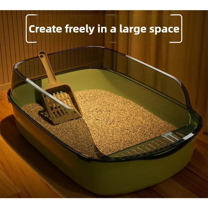 Semi-Covered Cat Litter Box – Anti-Tracking Pet Toilet with Scoop
