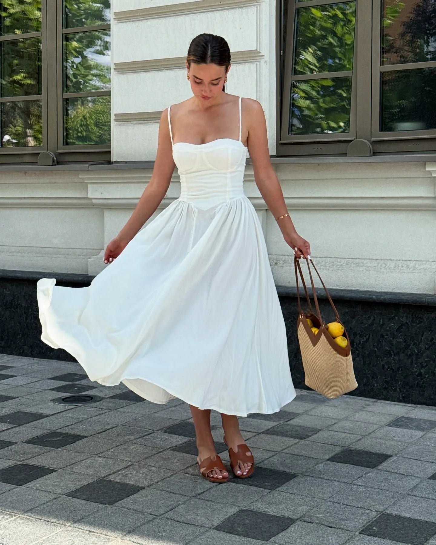 Robe Midi Florale Vintage Femme – Taille Haute, Coupe A-Line, Robe d’Été Verte