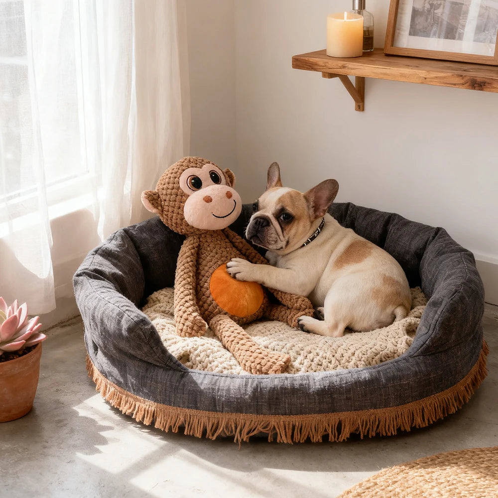 Durable Long-Legged Monkey Plush Dog Toy – Squeaky Interactive Chew Toy