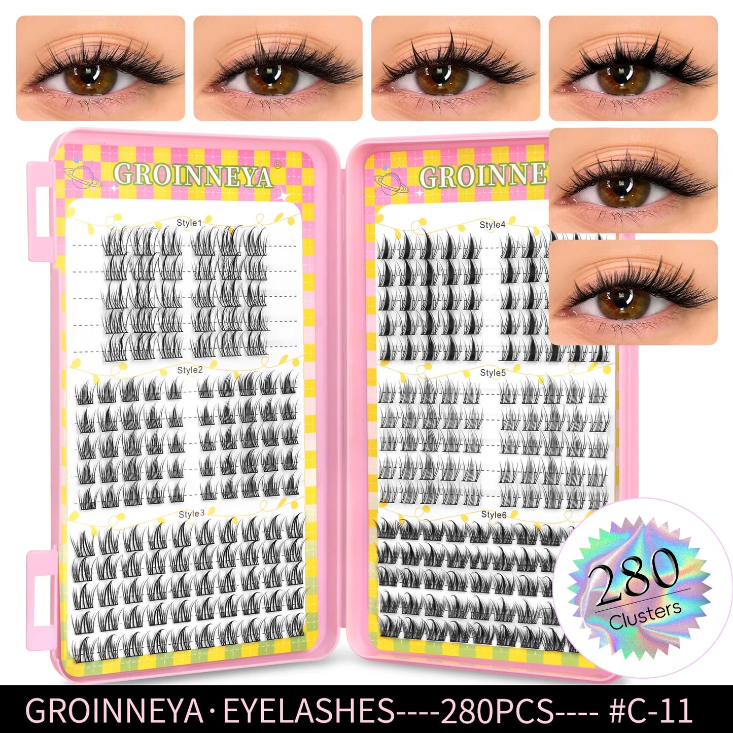 Grappes de cils 320 pcs – Extensions de cils naturels en grappes, plateau mixte volumineux – Cils naturels