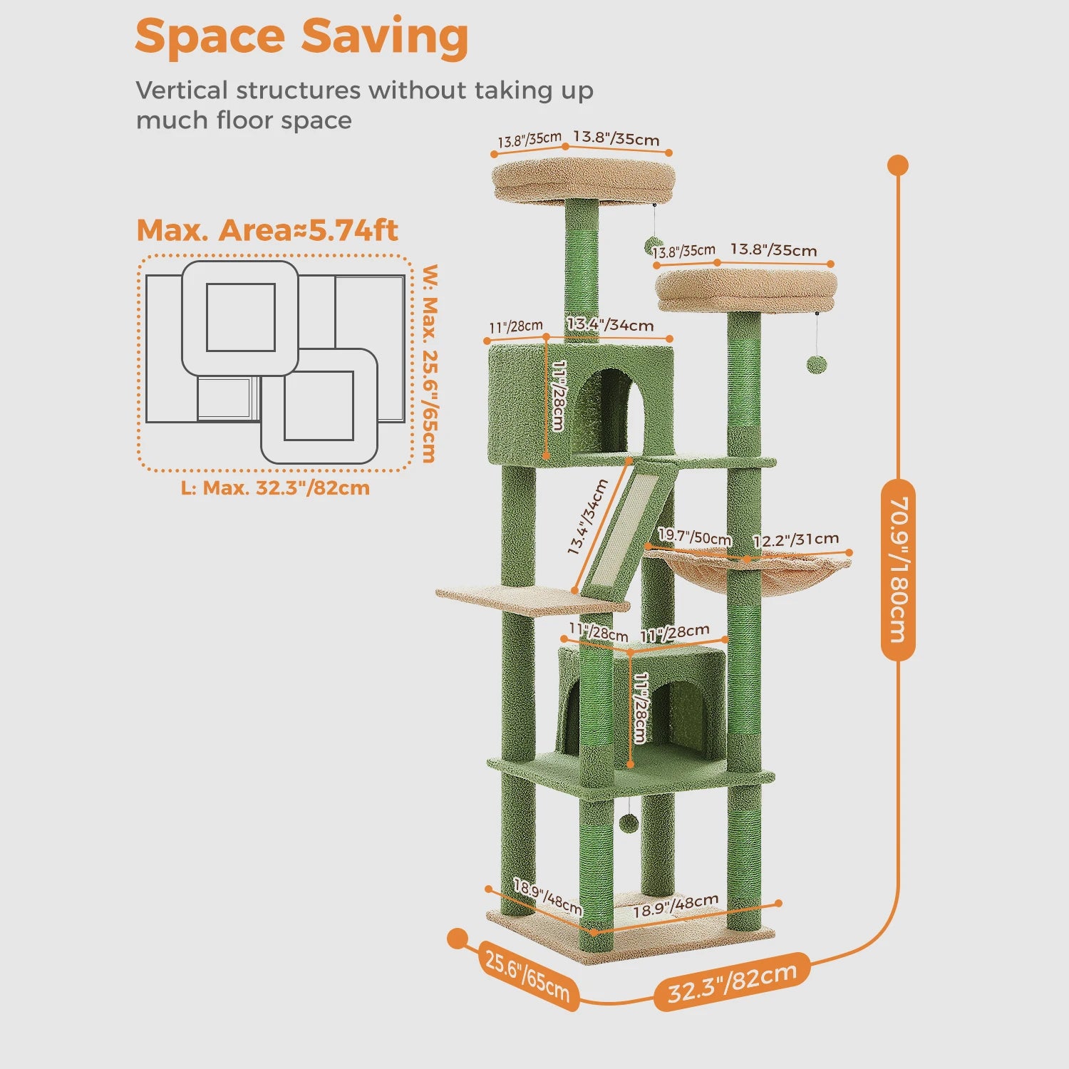 Multi-Level Cat Tree Tower – Cat Condo, Hammock & Scratching Activity Center