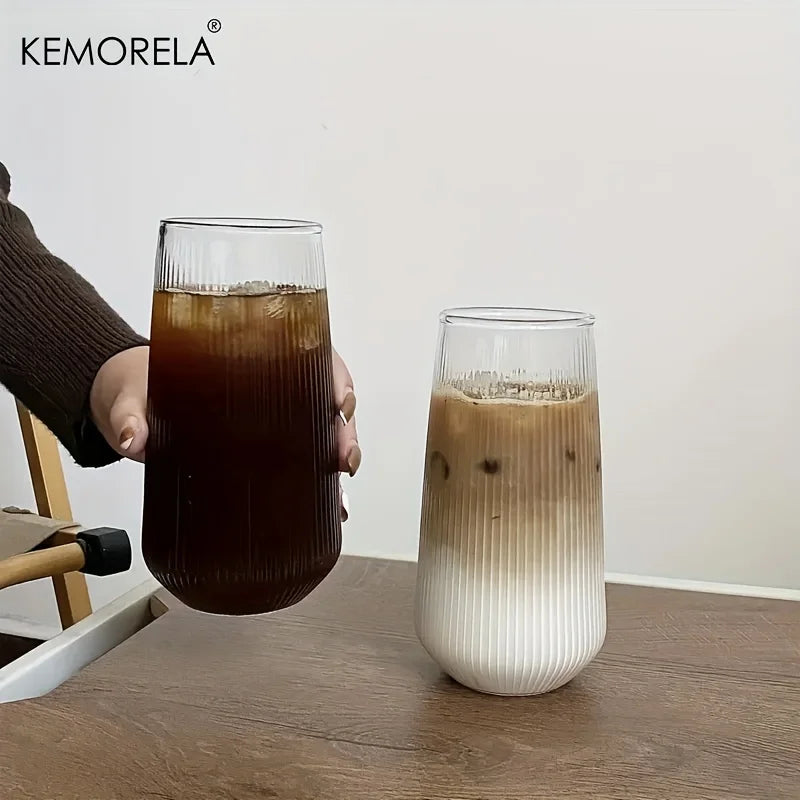 4/6-Piece Heat-Resistant Ribbed Glass Cup Set – Vertical Stripe Tumblers for Coffee, Tea, Juice & Wine
