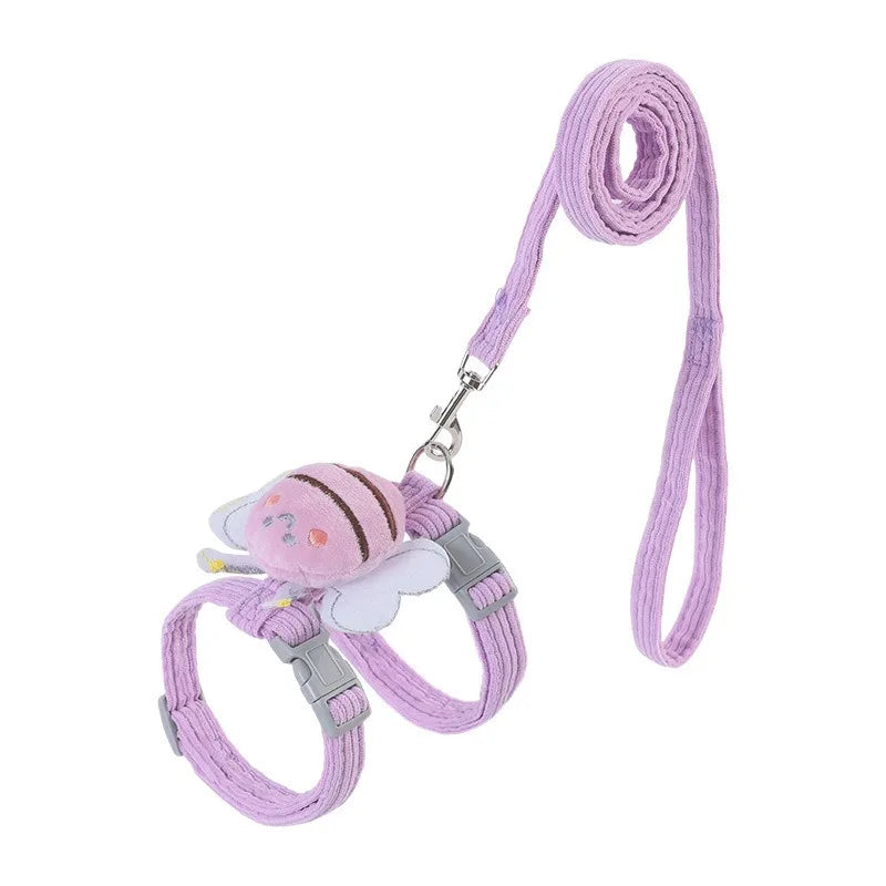 Cartoon Bee Pet Harness & Leash Set – Adjustable Vest for Cats & Small Dogs