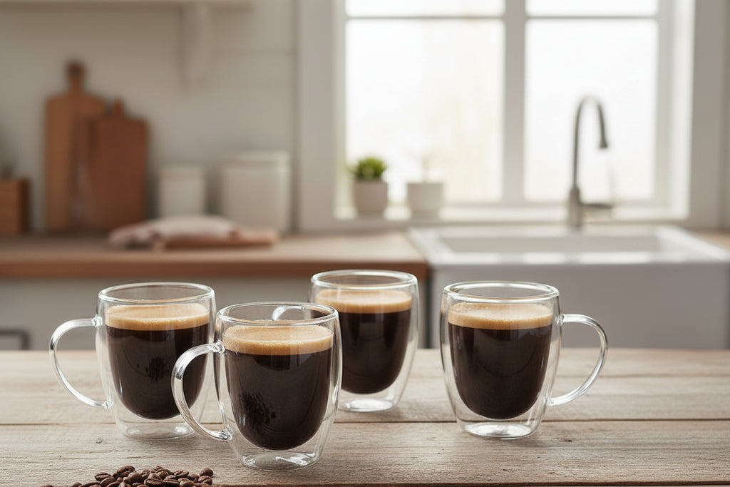 Double Wall Glass Coffee Mug with Handle – 350ml Insulated Cappuccino, Tea & Latte Cup (2/4/6 PCS)