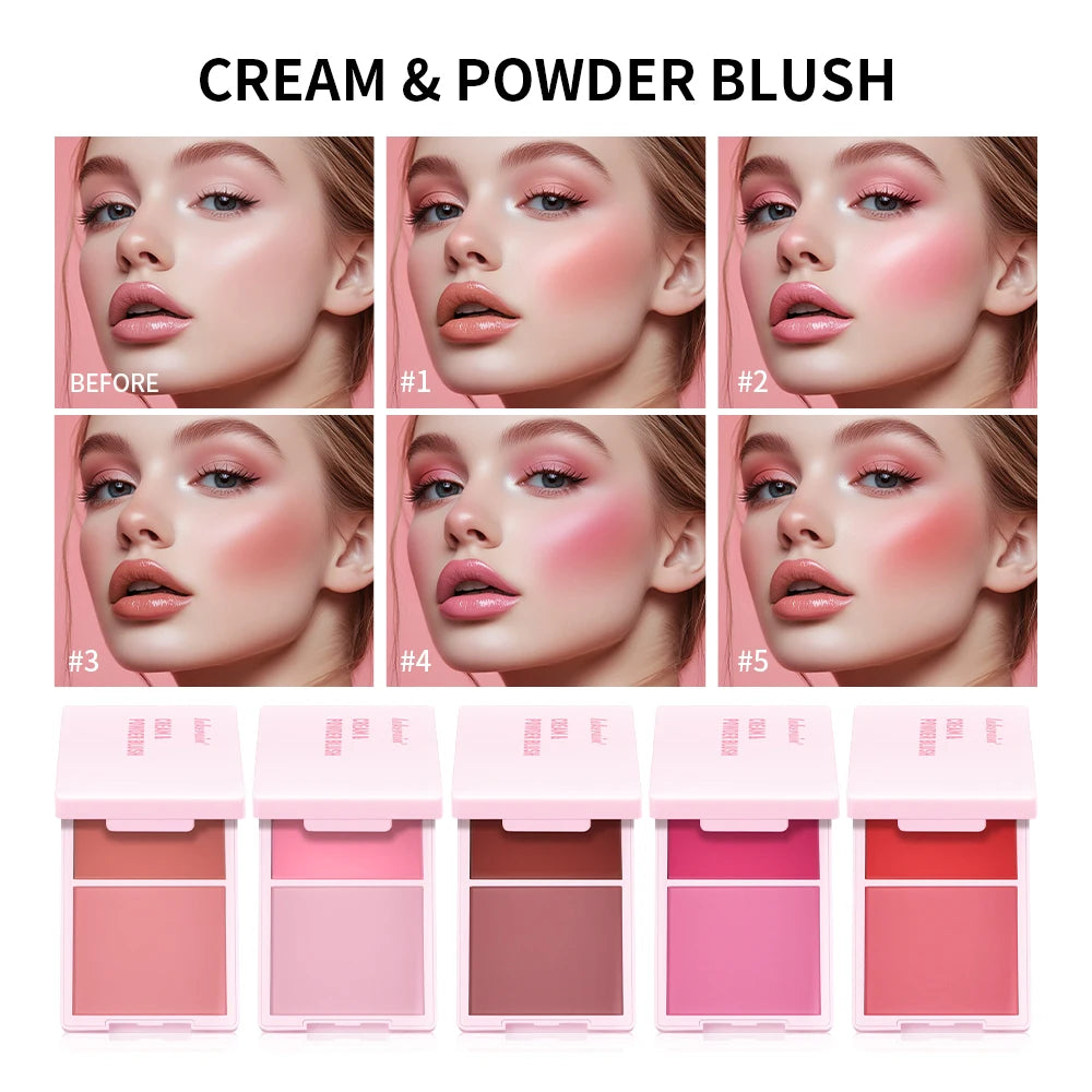 Blush— Crème-Poudre, Fini Mat, Maquillage Rose en Pan, Longue Tenue, Haute Pigmentation, Blush Naturel Mat Duo, Cosmétiques