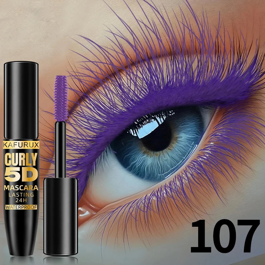Mascara 5D fibres de soie 9 couleurs grands yeux waterproof allongeant anti-transpiration longue tenue violet, vert, noir maquillage coréen