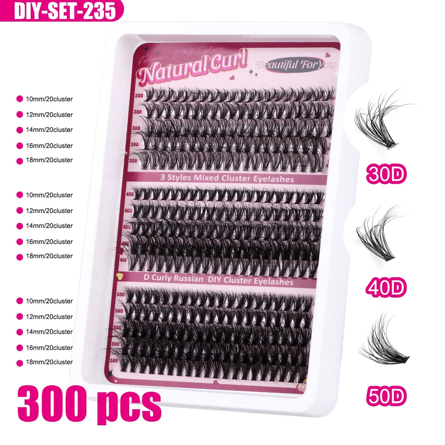 Grappes de cils 150 pcs – Extensions de cils 30-100D, effet naturel et léger, courbure D, 9-14 mm – Cils individuels en grappes