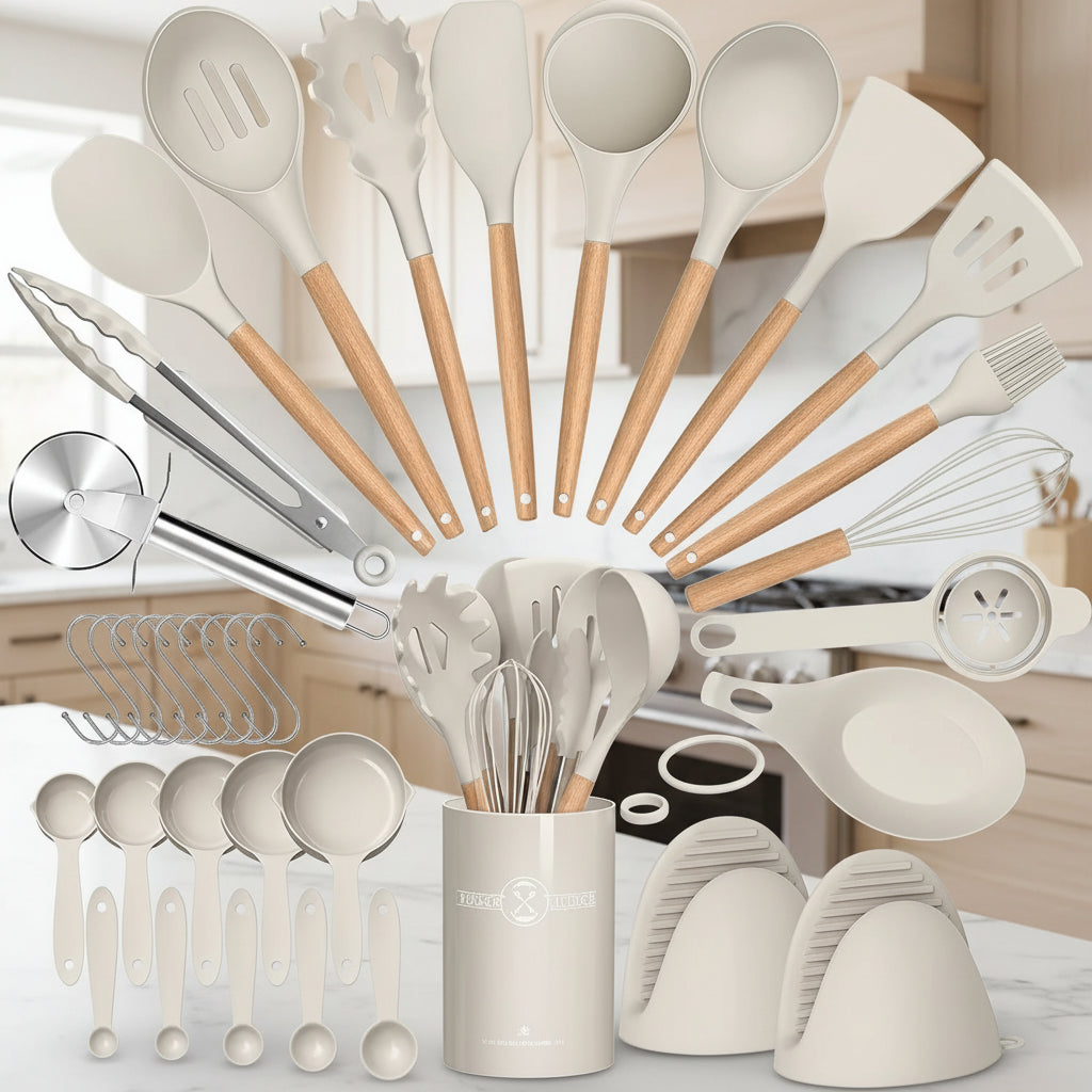 36-Piece Silicone Kitchen Utensil Set with Holder – Complete Non-Stick Cooking Tools Set