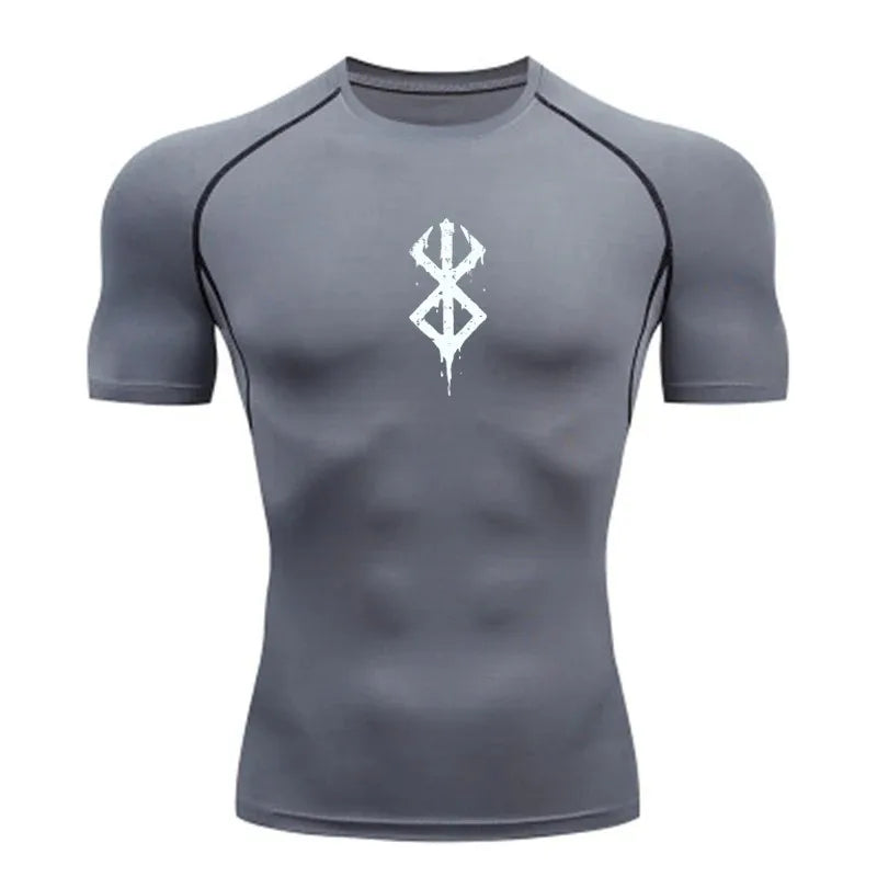 T-shirt de compression à manches courtes pour homme, haut de sport, séchage rapide, respirant, vêtements de fitness MMA, blanc et noir, été