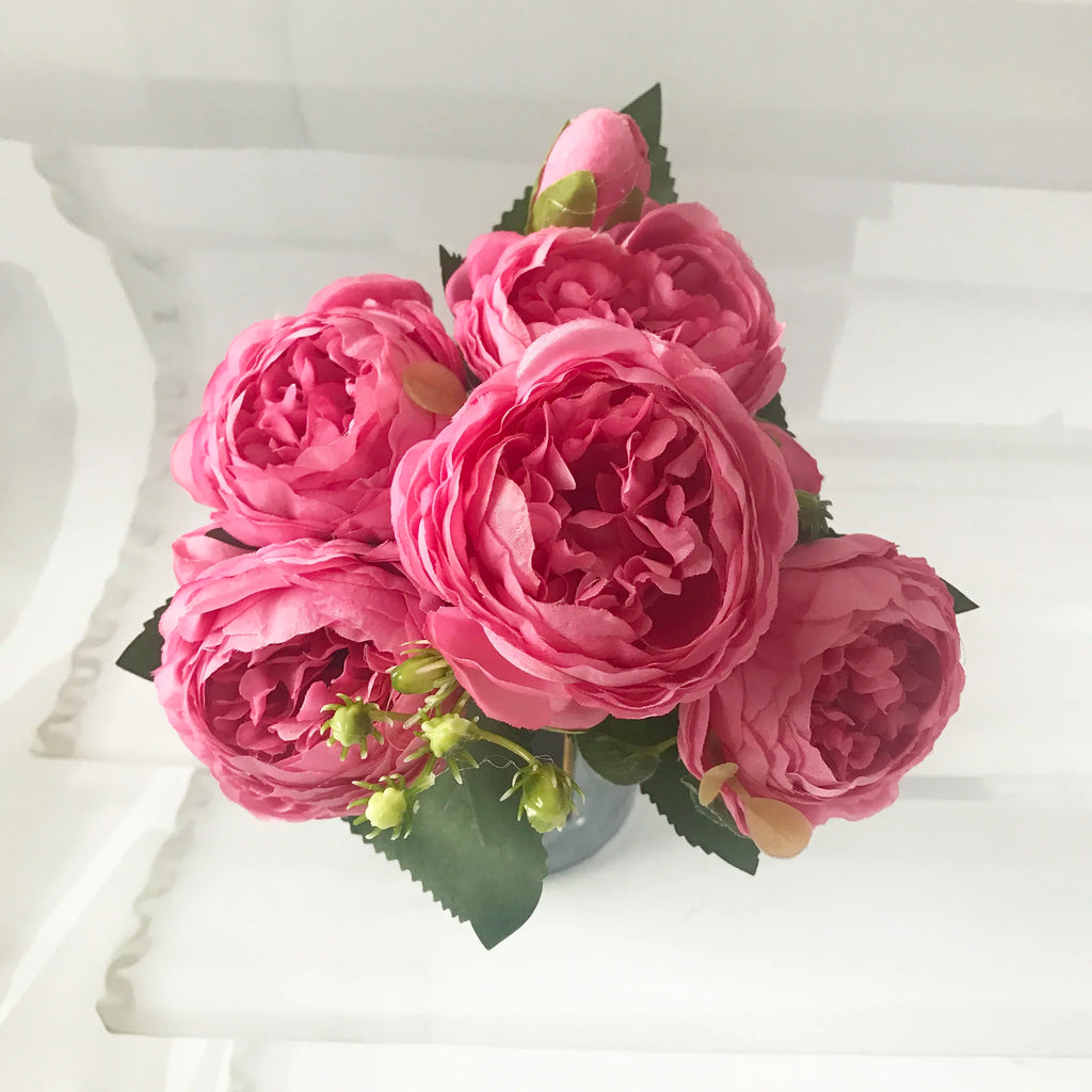 30CM Silk Peony Bouquet – Artificial Pink Flowers for Home & Wedding Décor