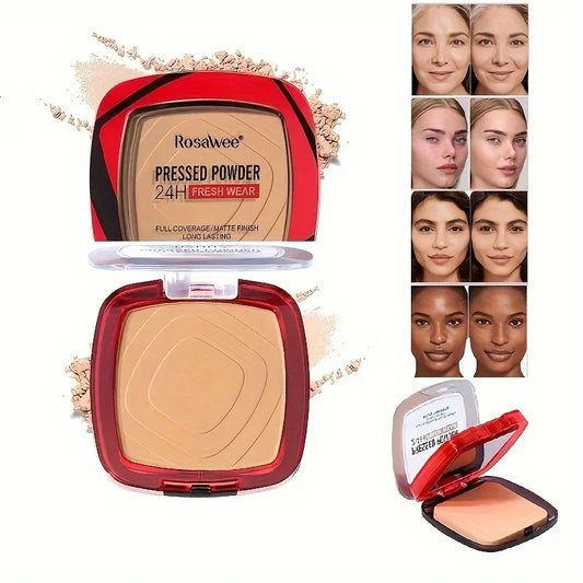 Fond de Teint Poudre Pressée Mat Haute Couvrance avec Applicateur Houppette – Tenue 24H, Finition Mat Légère et Fraîche, Maquillage Professionnel