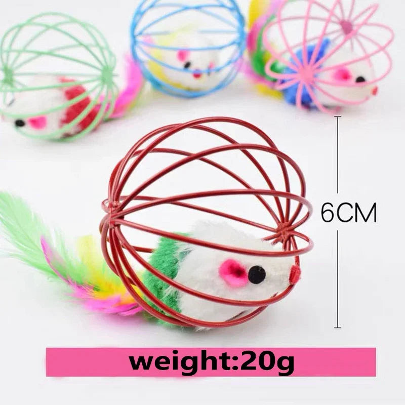 Interactive Colorful Mouse Cat Toy in Cage – Fun Chase & Play Toy for Cats