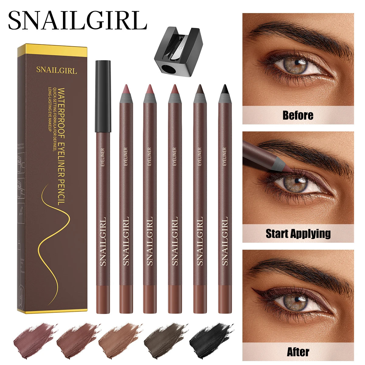 Crayon eyeliner, résistant à l'eau et à la transpiration, longue tenue et sans bavure, avec recharge dure.