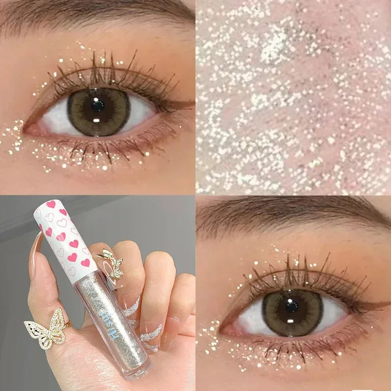Ombre à paupières liquide illuminatrice waterproof ultra brillante longue tenue, en feuille monochrome pailletée, sublimant le fard à paupières