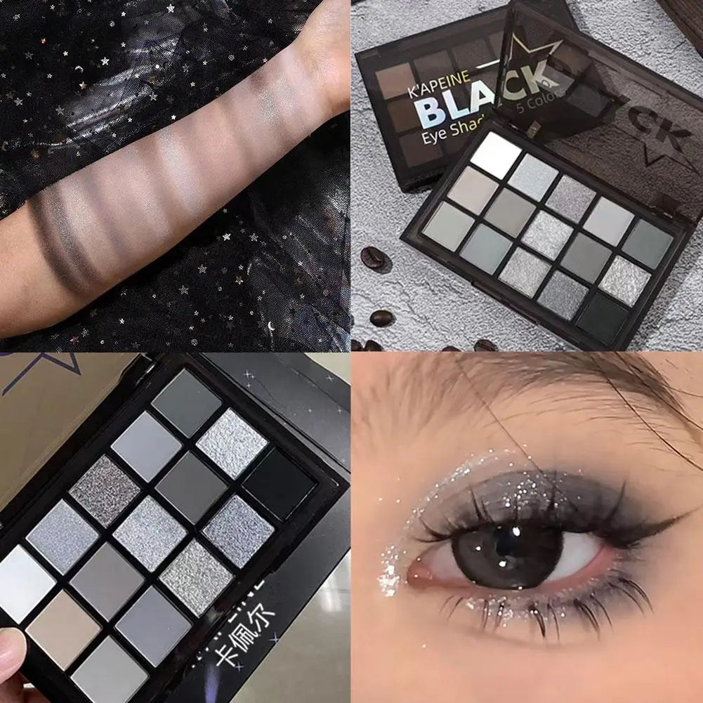 **« Palette fards à paupières 15 couleurs – Noir smoky, gris foncé, mat et scintillant »**