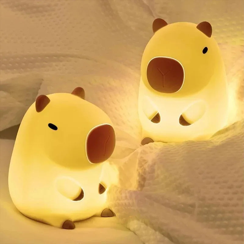 Cute Capybara Night Light – Rechargeable Silicone Bedside Lamp for Kids & Room Decor