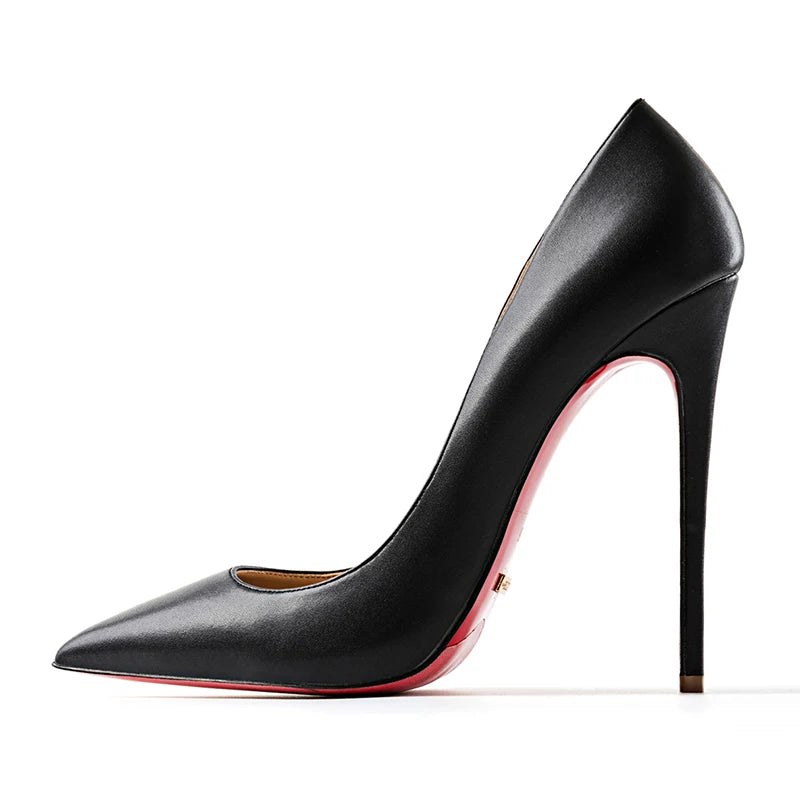 « Escarpins Femme Luxe – Talon 12 cm, Noir Mat, Semelle Rouge »