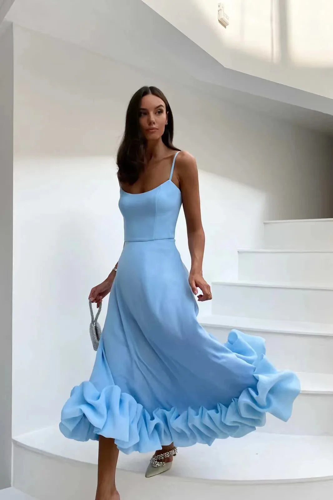 Robe Midi Florale Vintage Femme – Taille Haute, Coupe A-Line, Fleurs, Fluide, Rose/Bleu/Violet, Été 2025, Idéale Soirées et Événements