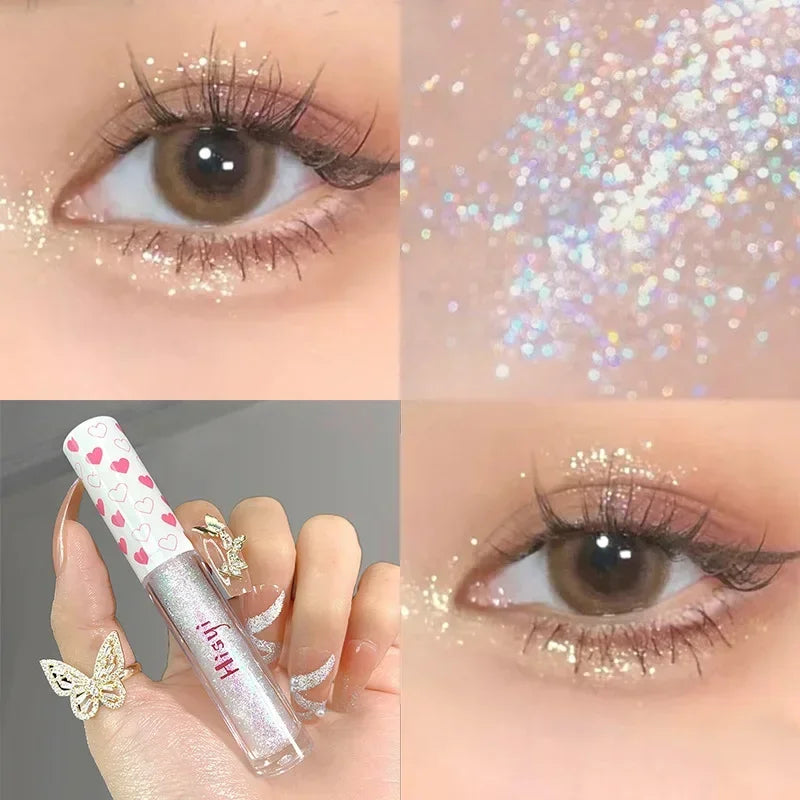 Ombre à paupières liquide illuminatrice waterproof ultra brillante longue tenue, en feuille monochrome pailletée, sublimant le fard à paupières